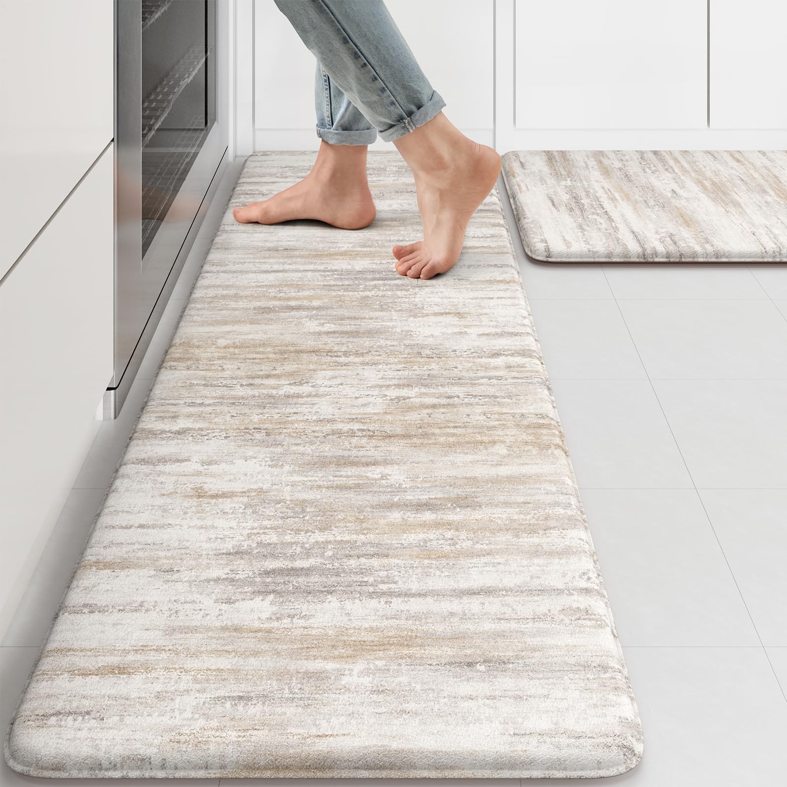 KIMODE anti-fatigue kitchen mats 2pc in brown provide cushioned comfort during cooking