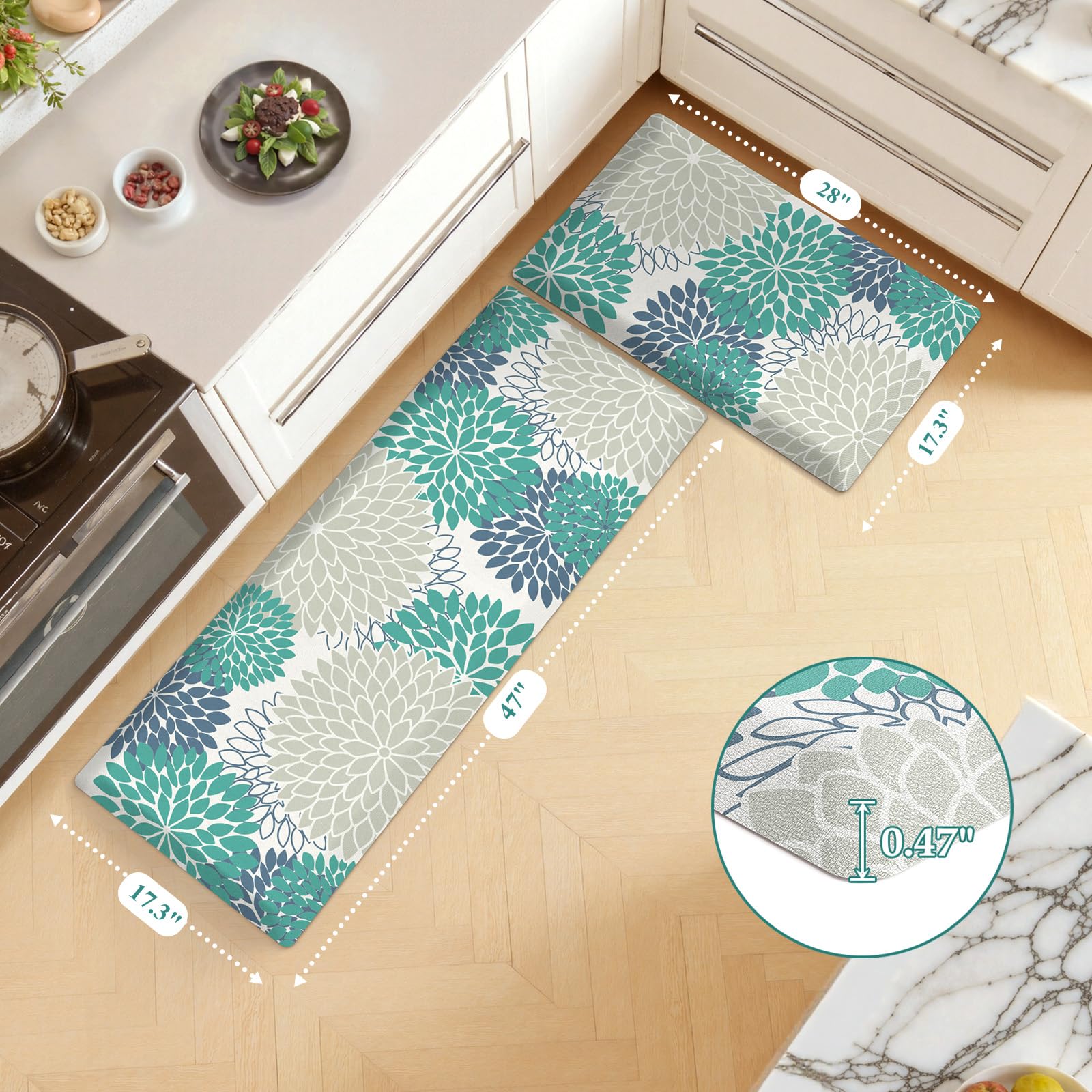 KIMODE Comfort Kitchen Mat - boho floral design brightens your kitchen decor