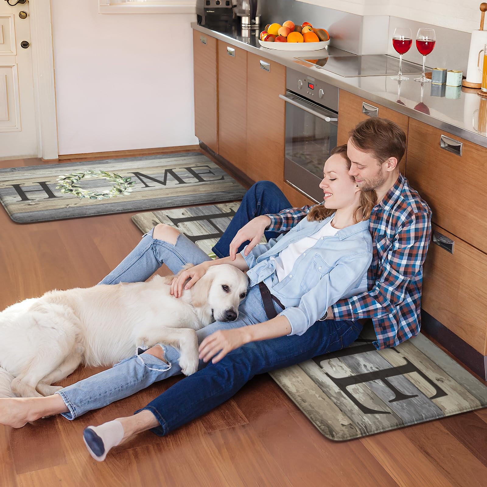 Farmhouse-style look of KIMODE kitchen mats enhances decor