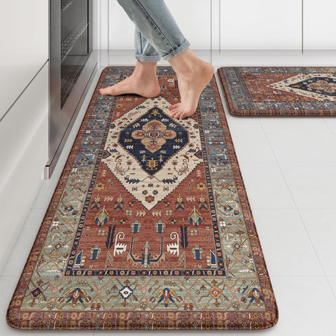 KIMODE Farmhouse Kitchen Mats 47in set cushions feet during long cooking