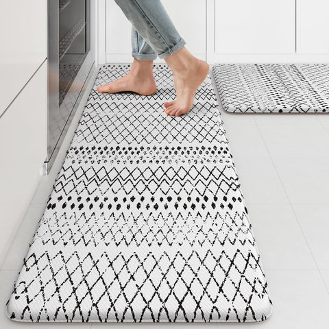 KIMODE 2PC kitchen mats on floor with cushioned comfort for standing.