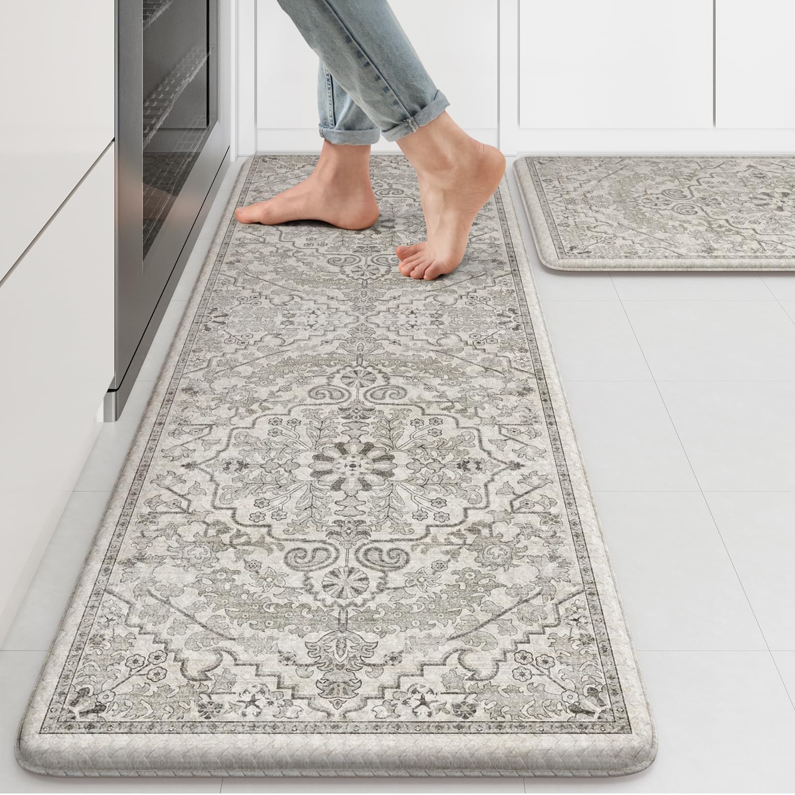 KIMODE boho grey kitchen mats top view for comfortable standing