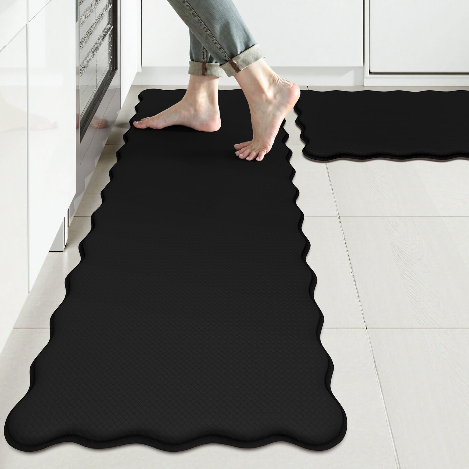 Kimode scalloped kitchen mat large cushions your feet for extended standing comfort.