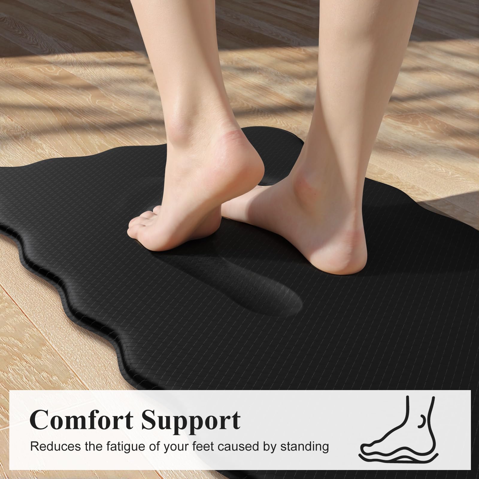 Kimode small scalloped mat 29-inch with non-slip backing improves kitchen safety.