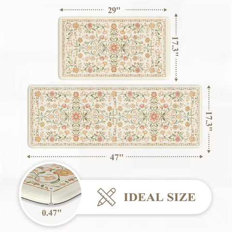 Kimode two-piece kitchen rug set in boho floral design enhances cozy workspace.