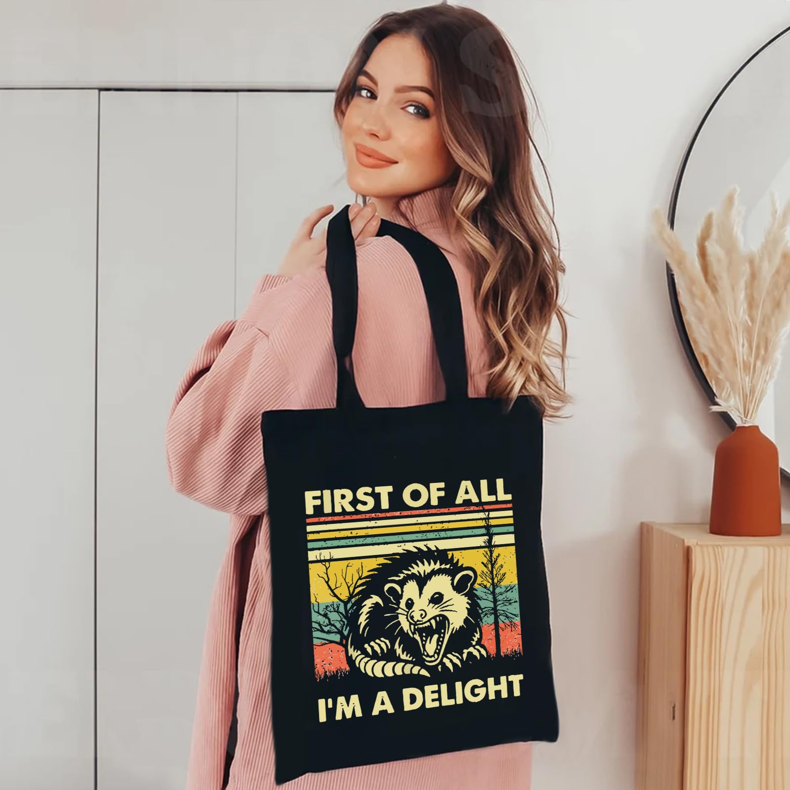 Kimoli Possum canvas tote foldable pocket for easy storage.