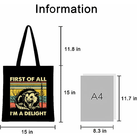 Kimoli Possum canvas tote spacious 15x15 inches for books.