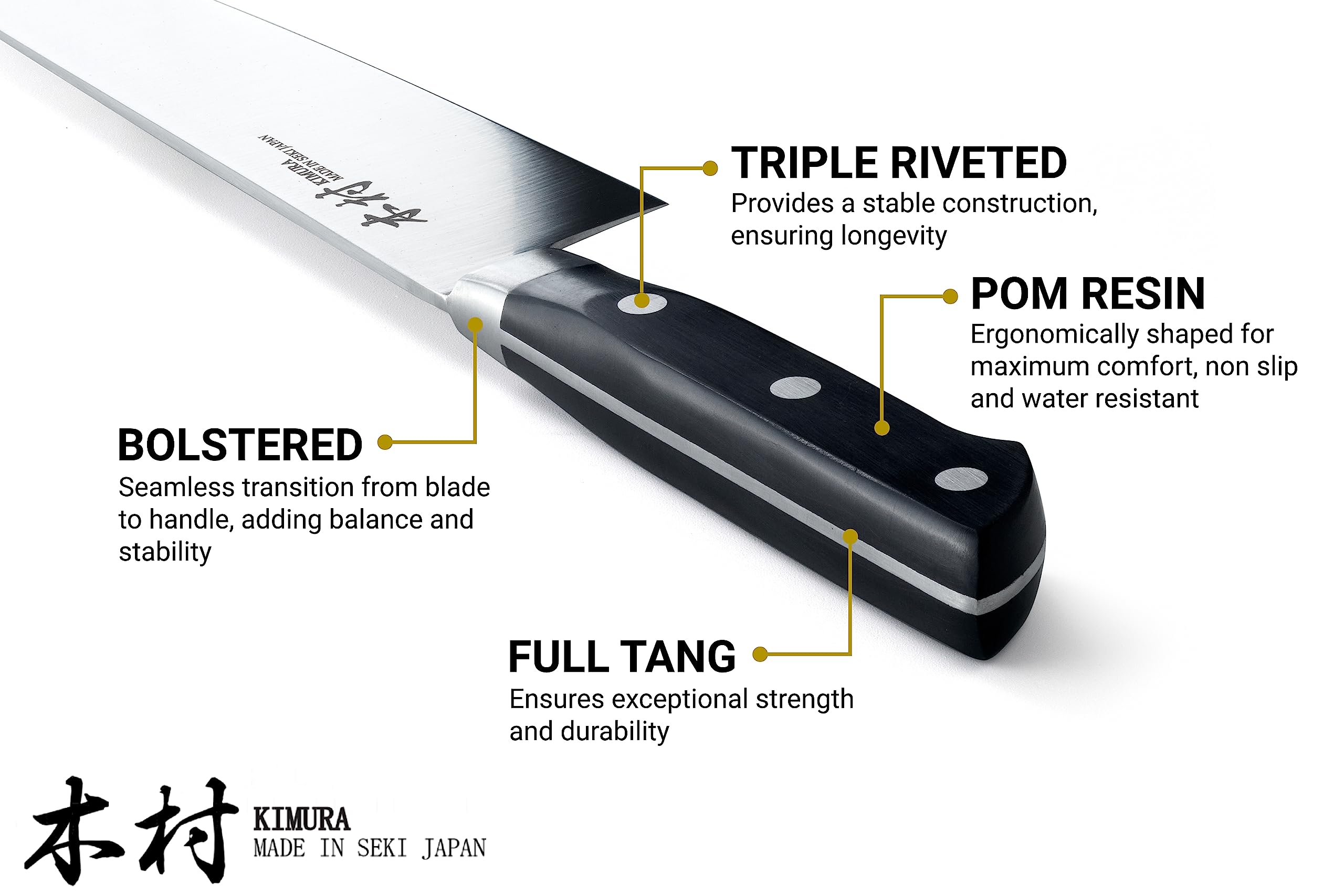 Kimura chef knife made in Japan, Seki craftsmanship visible