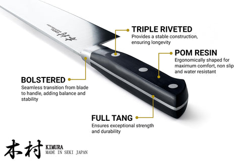 Kimura chef knife made in Japan, Seki craftsmanship visible