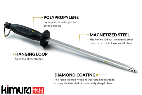 Kimura honing steel with ergonomic handle offering steady, comfortable honing
