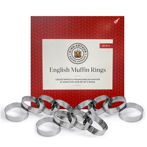 King Arthur English Muffin Rings on the griddle for evenly cooked rounds