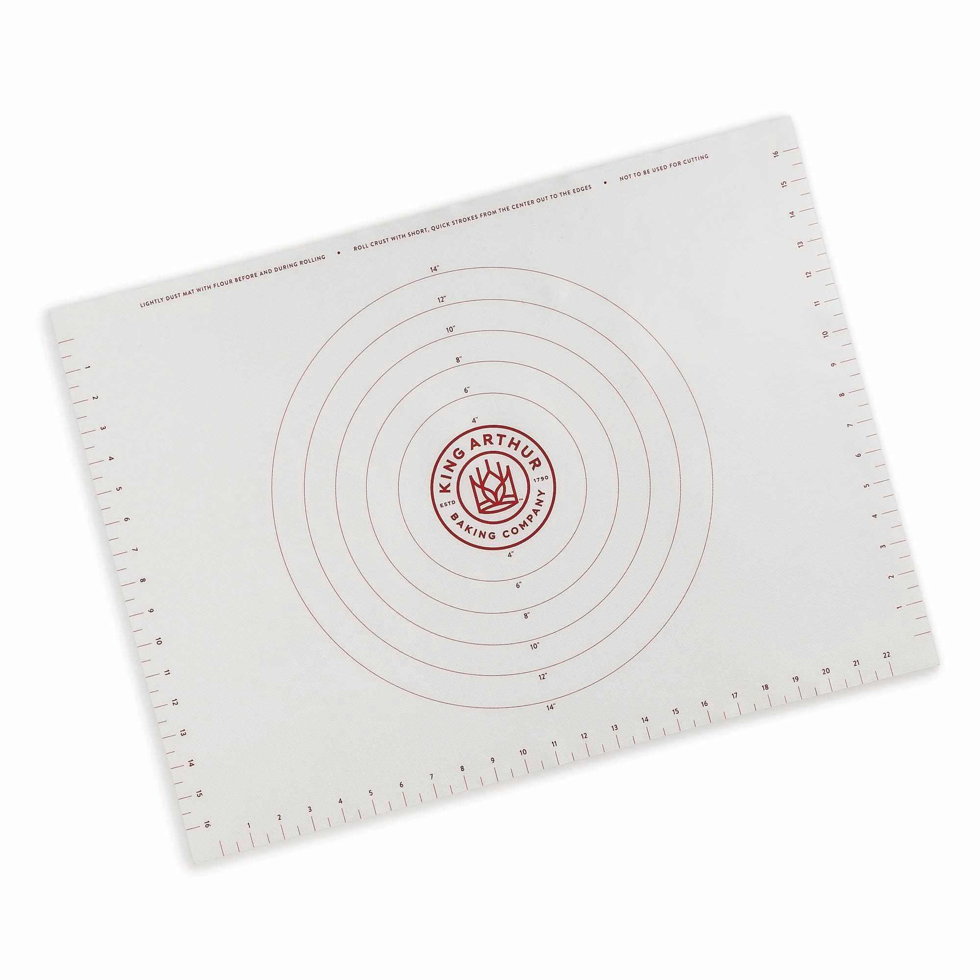 King Arthur rolling mat shows permanent measurement markings for precise sizes.