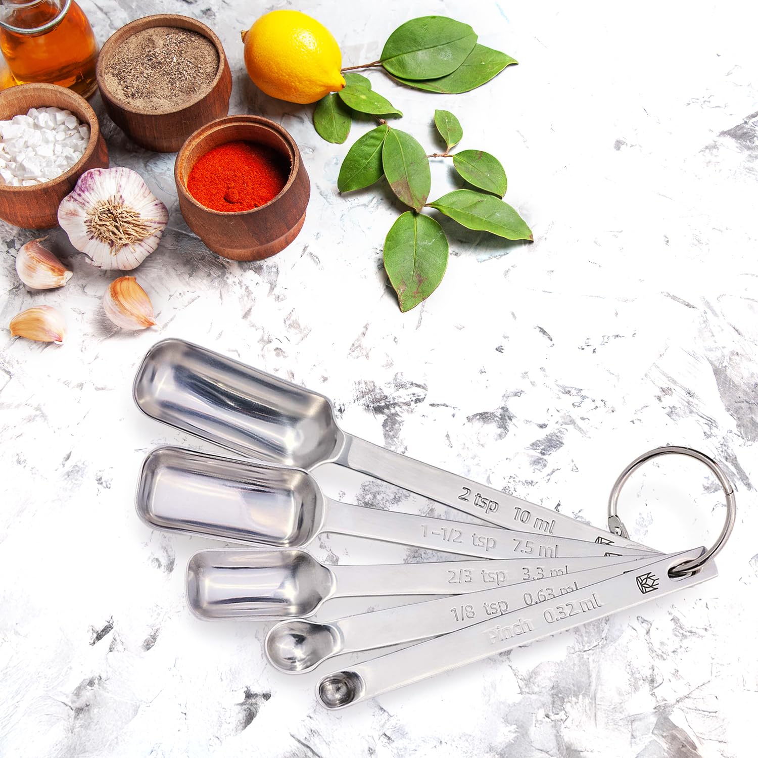 King Arthur measuring spoons nest or hang for space-saving kitchen organization.