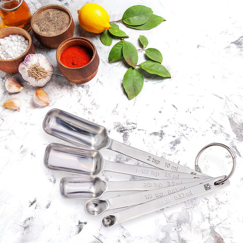 King Arthur measuring spoons nest or hang for space-saving kitchen organization.