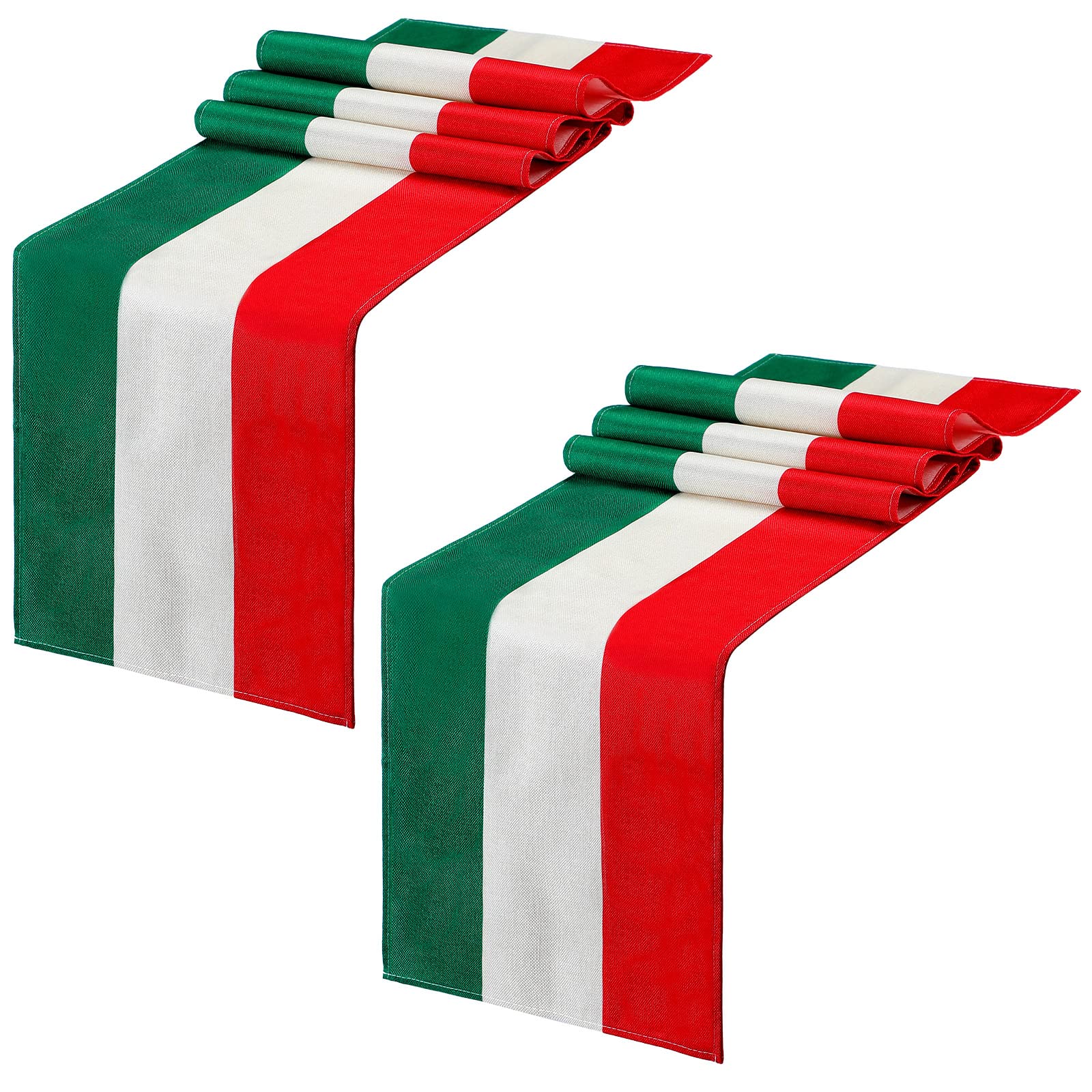 Kingdder Italy table runner with red, green and white stripes on a dining table for festive dining
