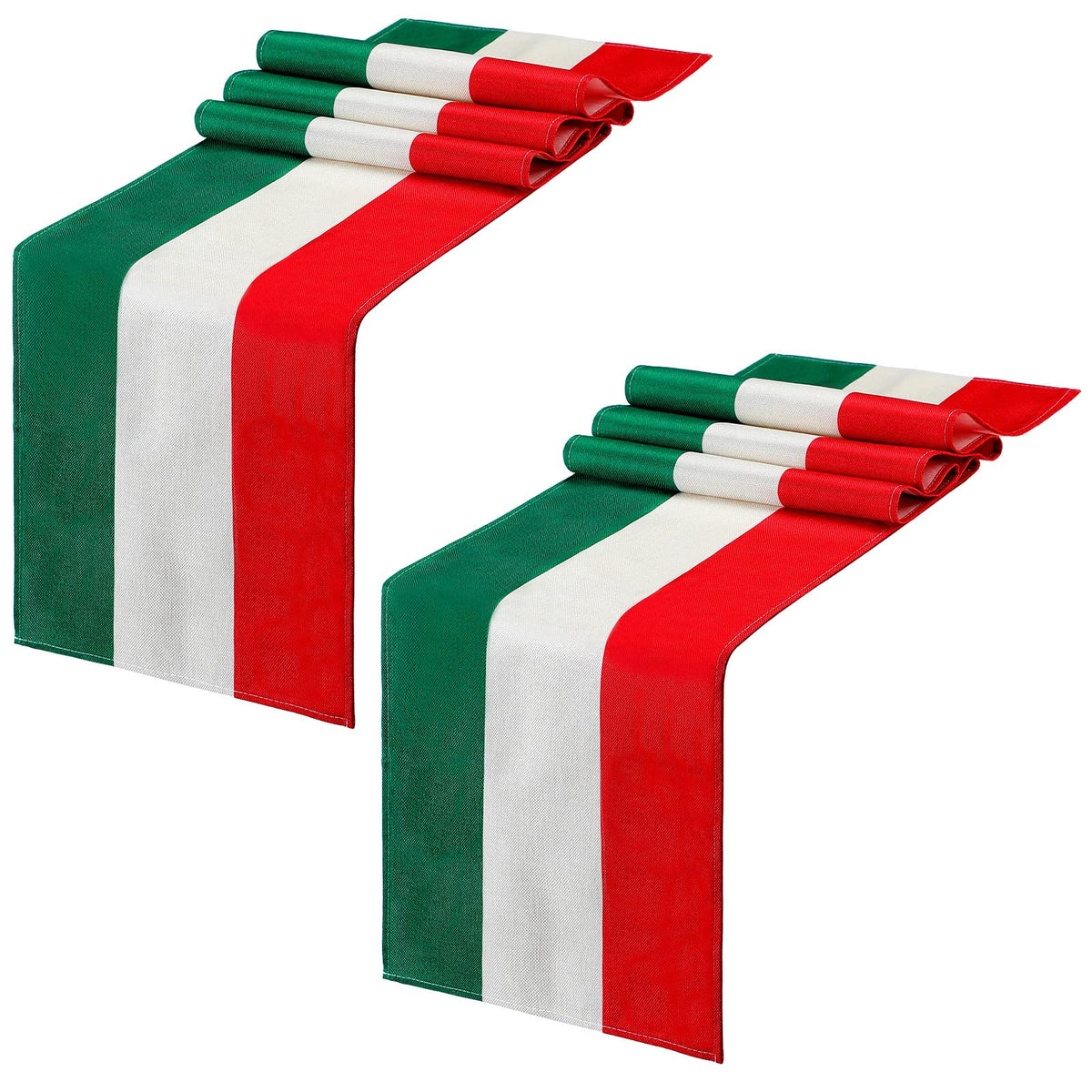 Kingdder Italy table runner with red, green and white stripes on a dining table for festive dining