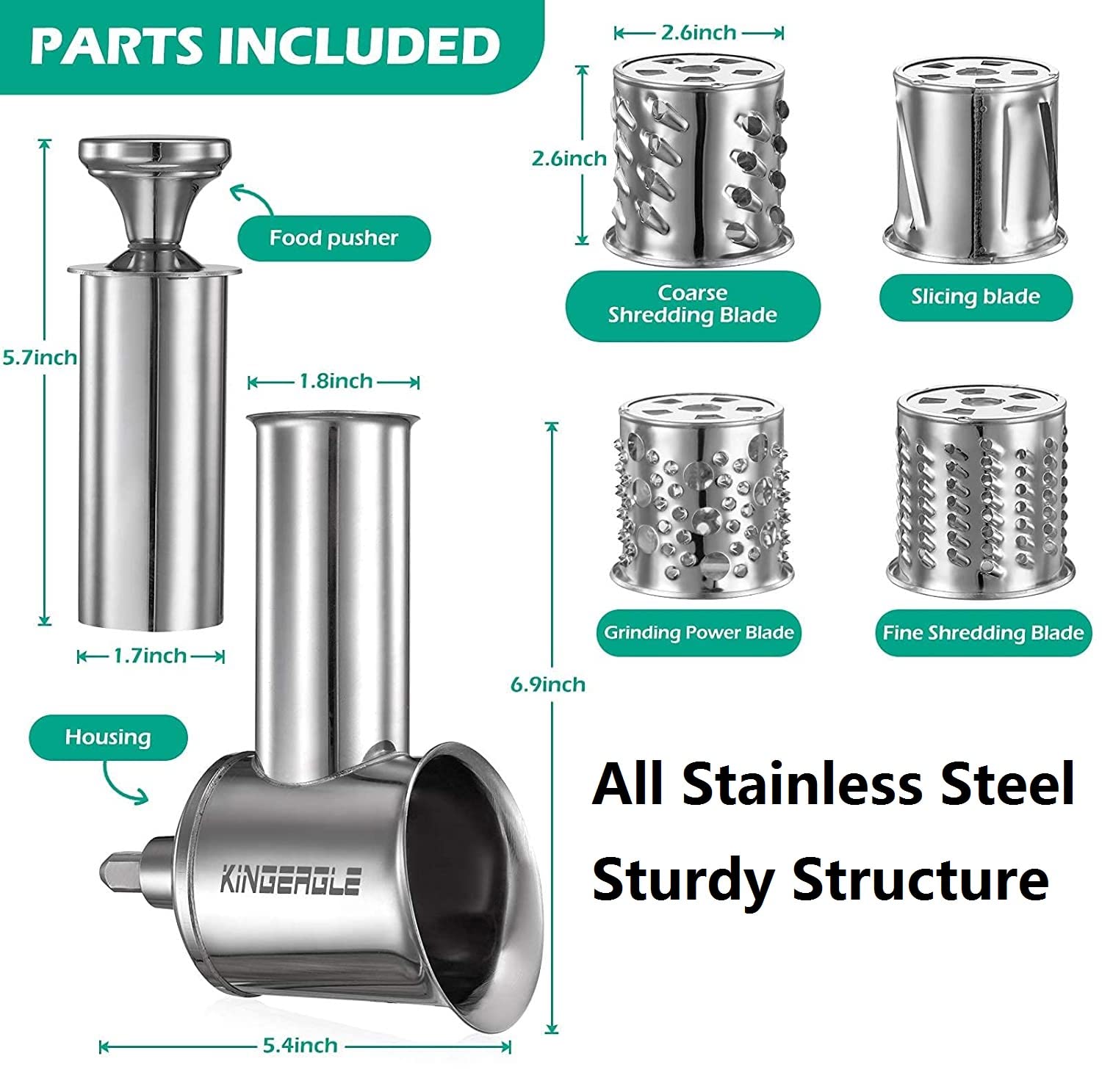 KINGEAGLE 4-blade-set for the slicer-shredder on KitchenAid handles diverse prep