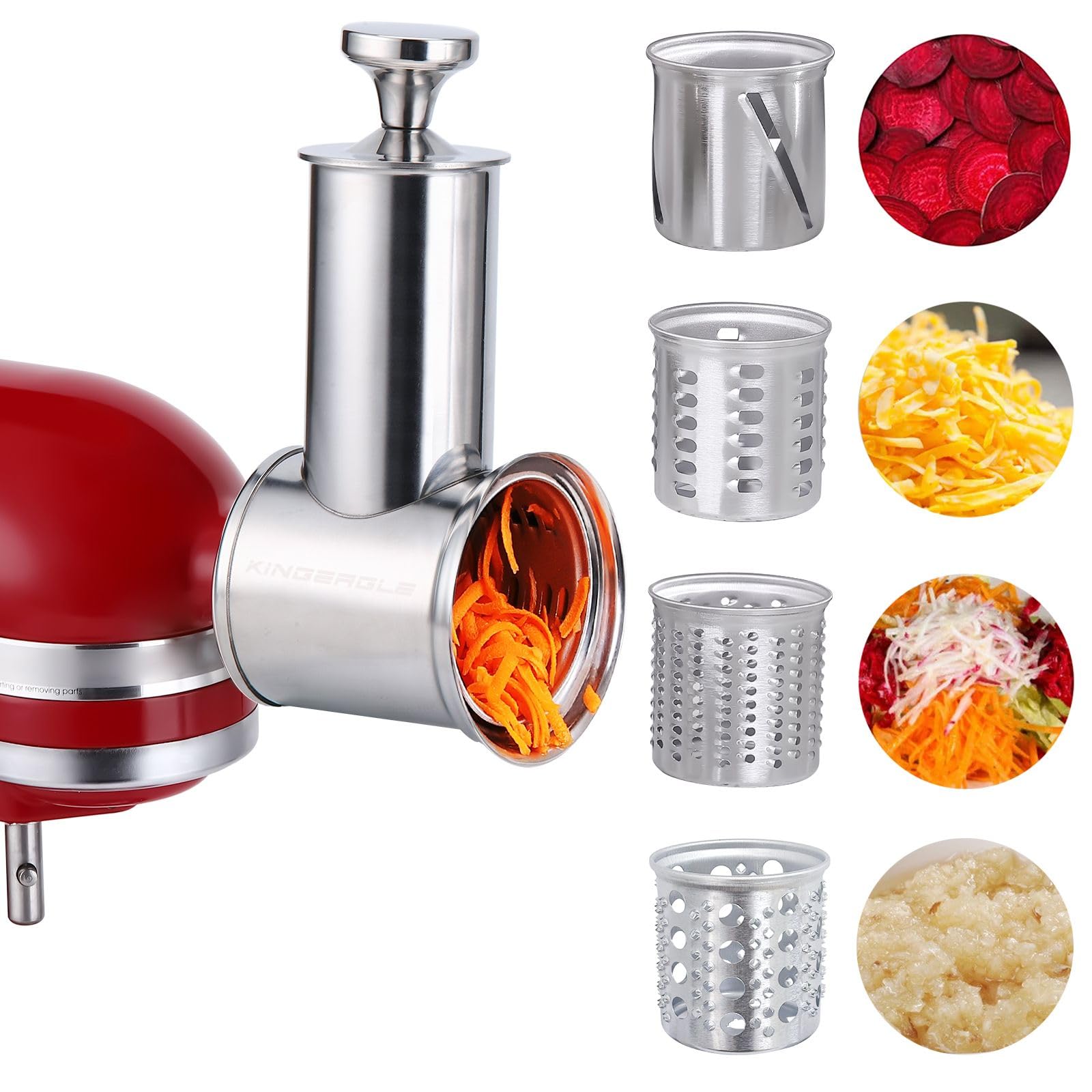 KINGEAGLE large slicer-shredder attachment fits KitchenAid mixers for fast shredding.