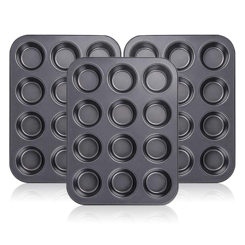 Kingrol 12-cup muffin pans set of 3 showing versatile bakeware for batch baking.