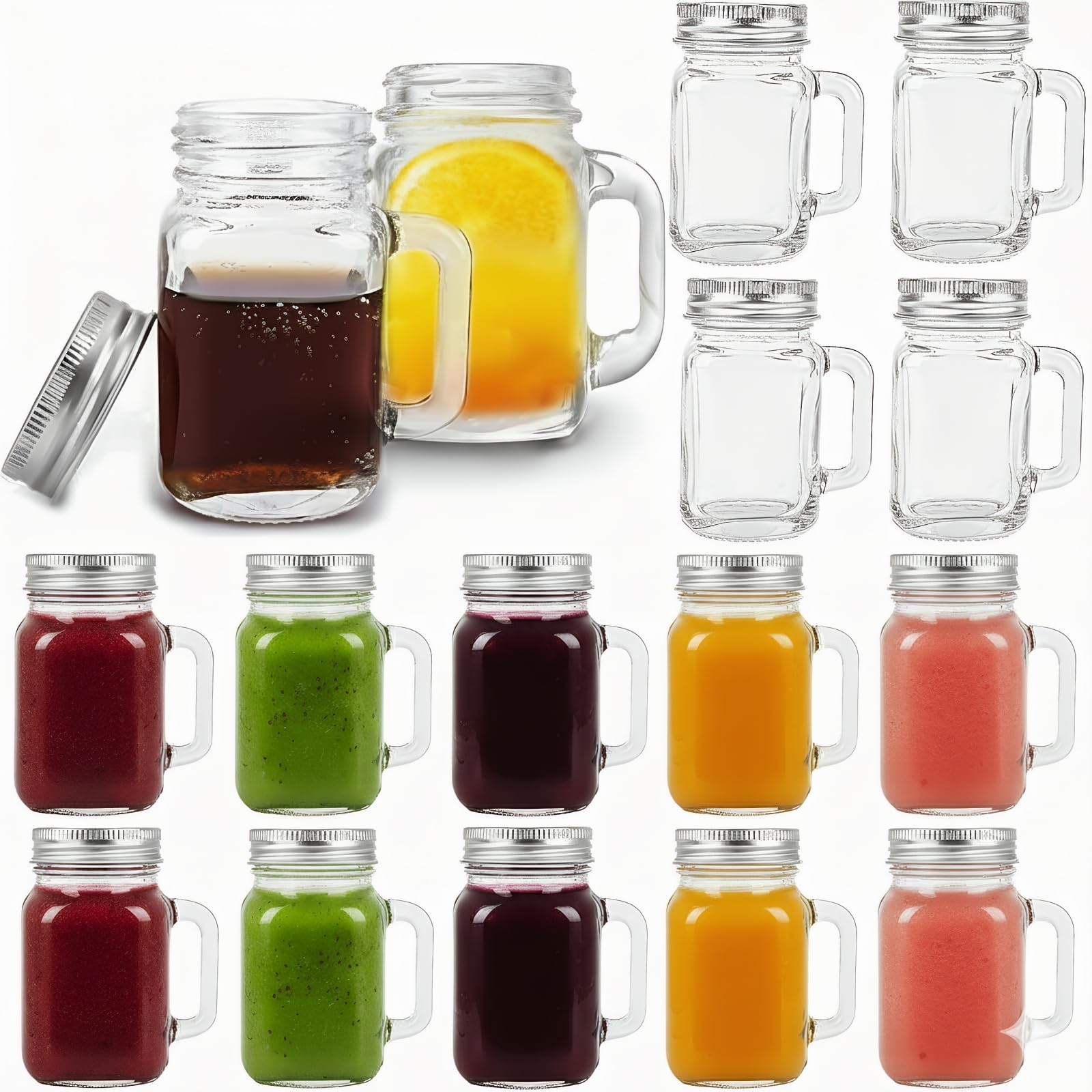 Kingrol 16-pack 2oz mini mason jar shot glasses with lids for party favors.