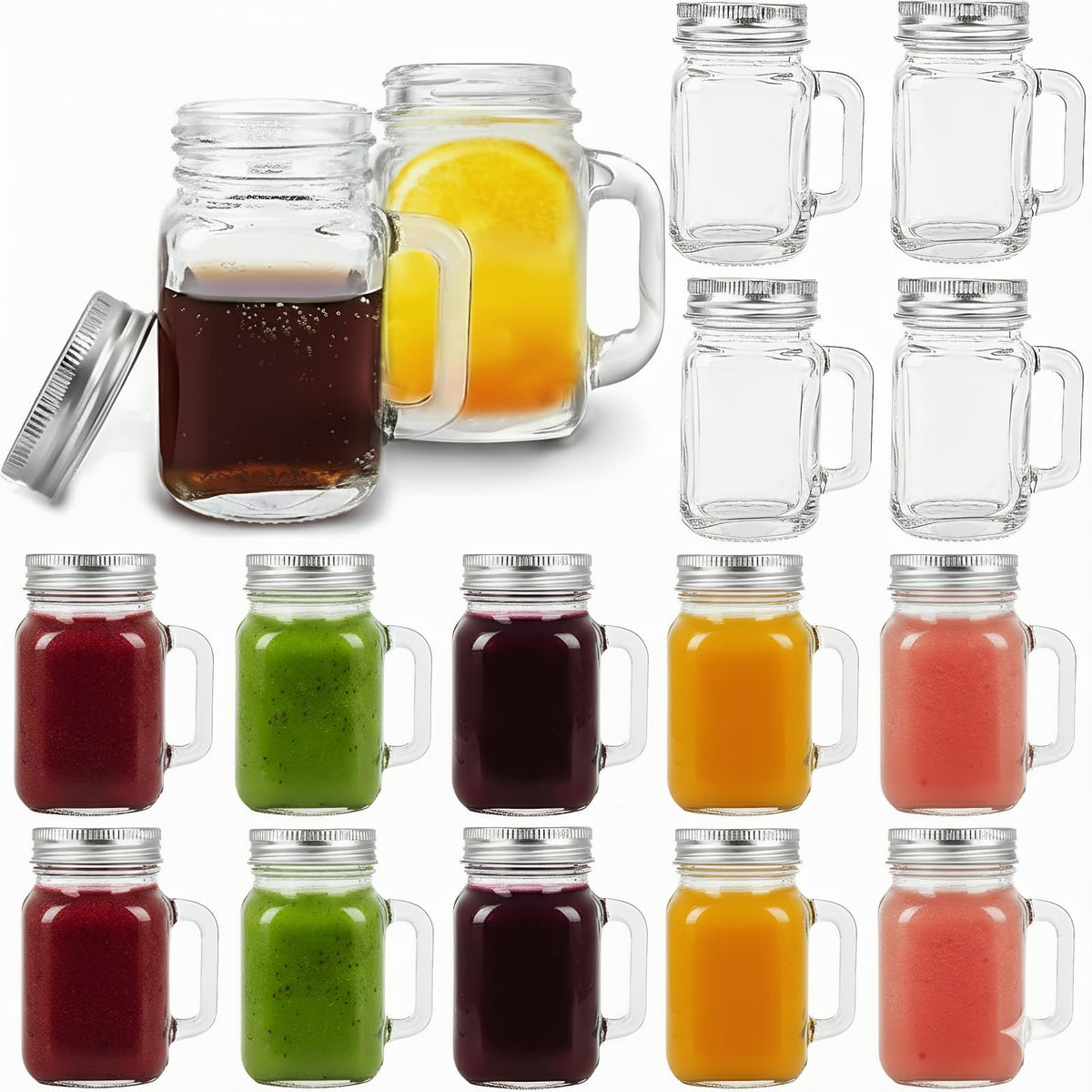 Kingrol 16-pack 2oz mini mason jar shot glasses with lids for party favors.