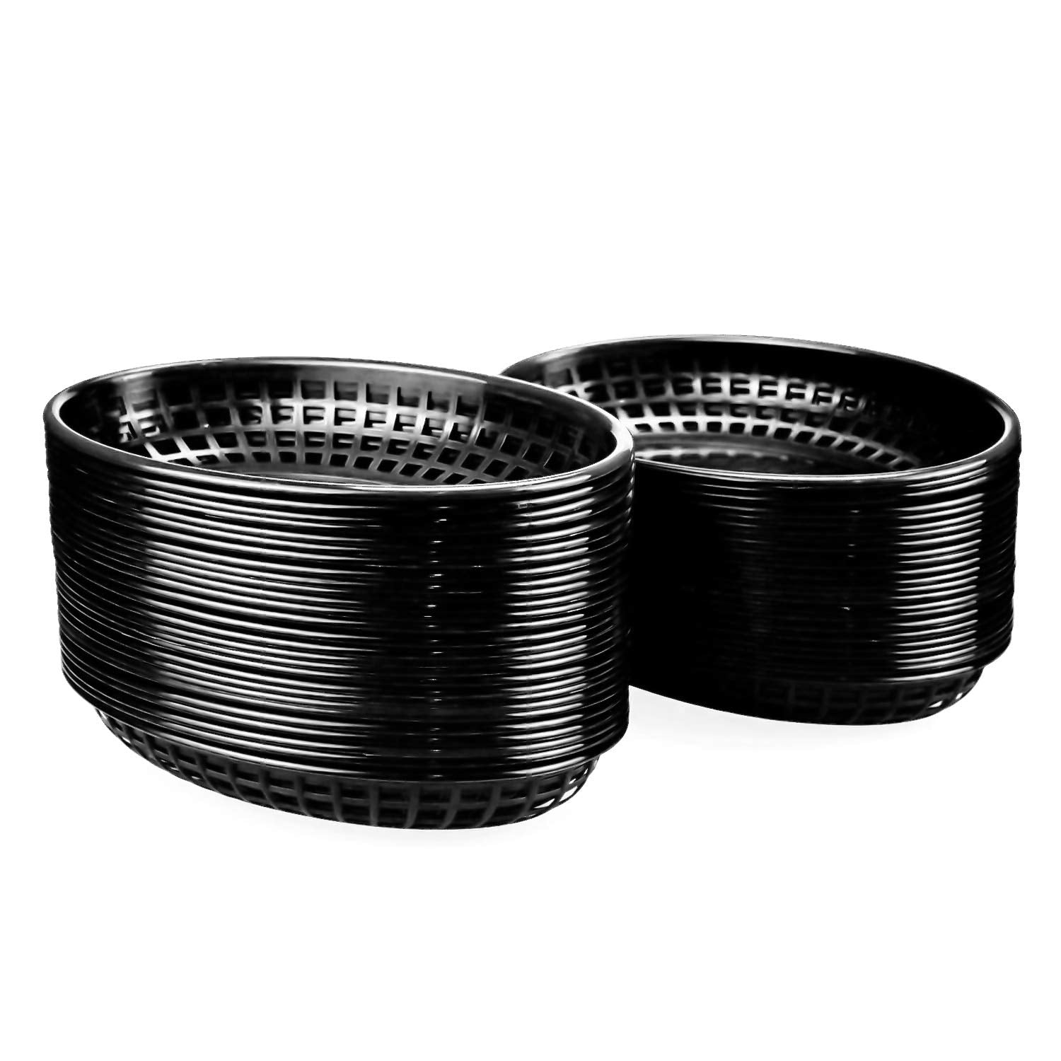 Kingrol 50-pack black oval baskets, front view for organized service.