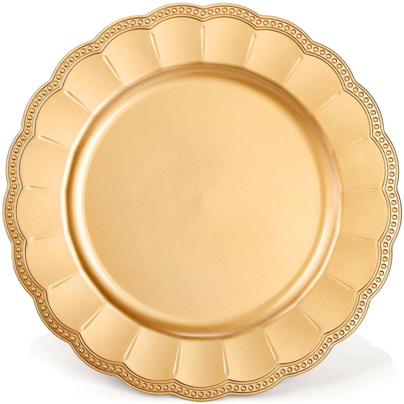 Kingrol gold charger plate on table shows versatile size compatibility