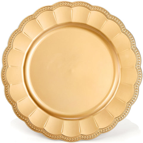 Kingrol gold charger plate on table shows versatile size compatibility