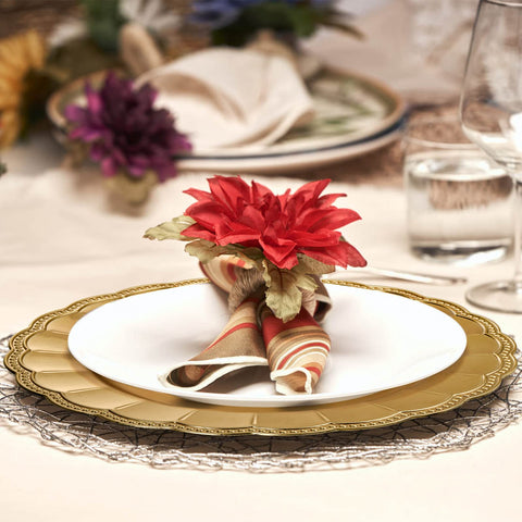 Kingrol gold charger plates used as decorative centerpiece accents