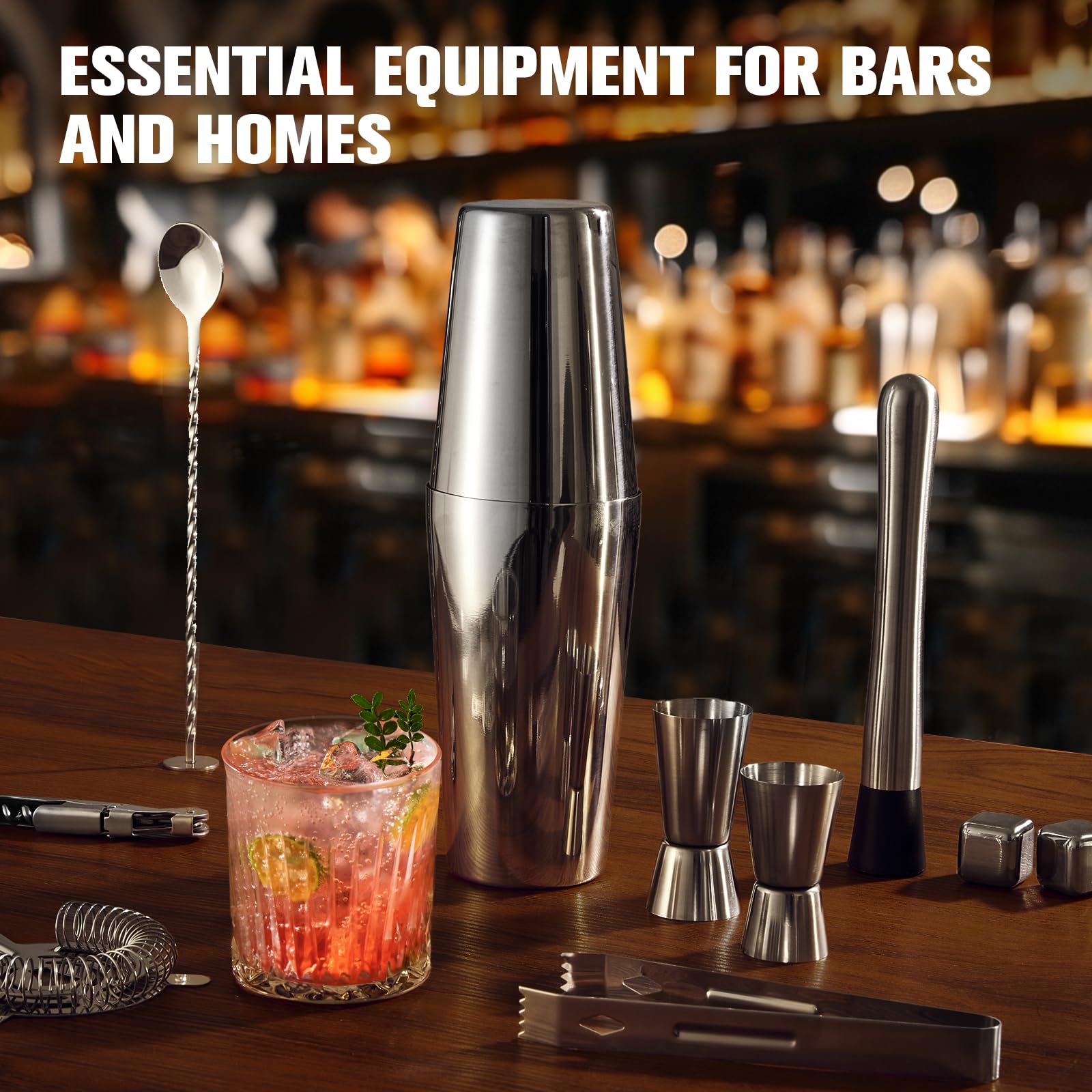 KINGROW pourers, muddler and strainer laid out for versatile drinks