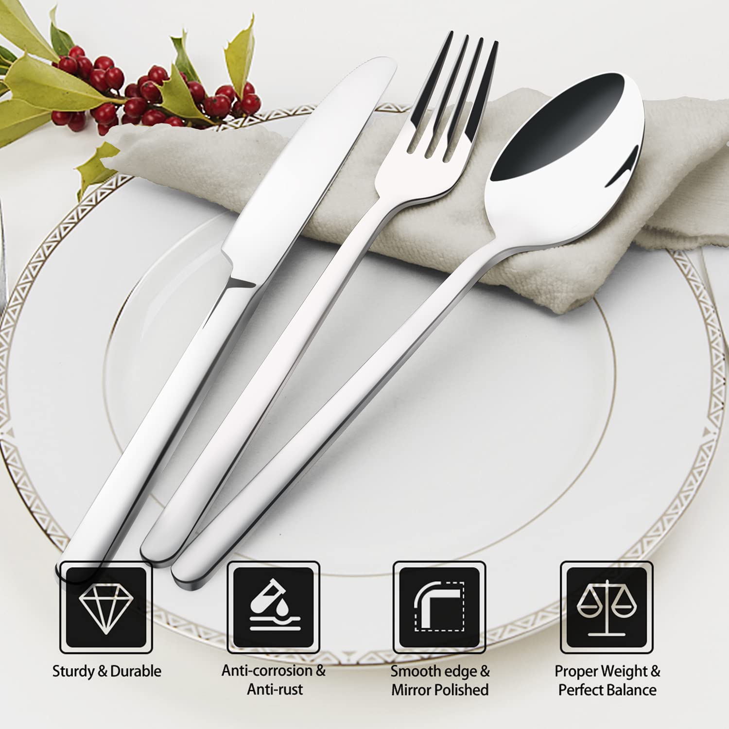 KingSTONE 18-10 stainless steel construction ensures durable and corrosion-resistant flatware.