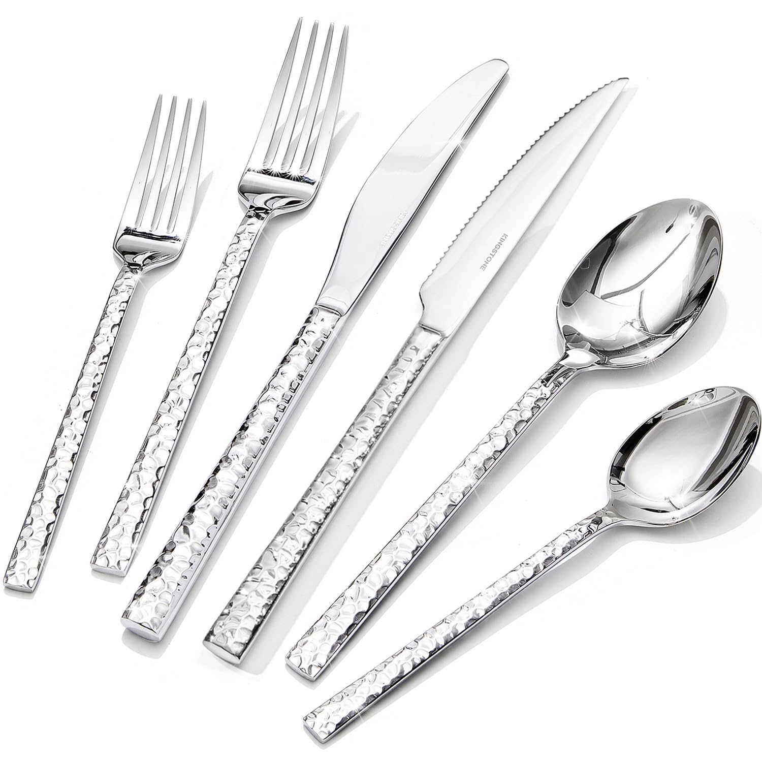 Kingstone 24pc silverware set dinner knives with hammered finish for precise, comfortable dining