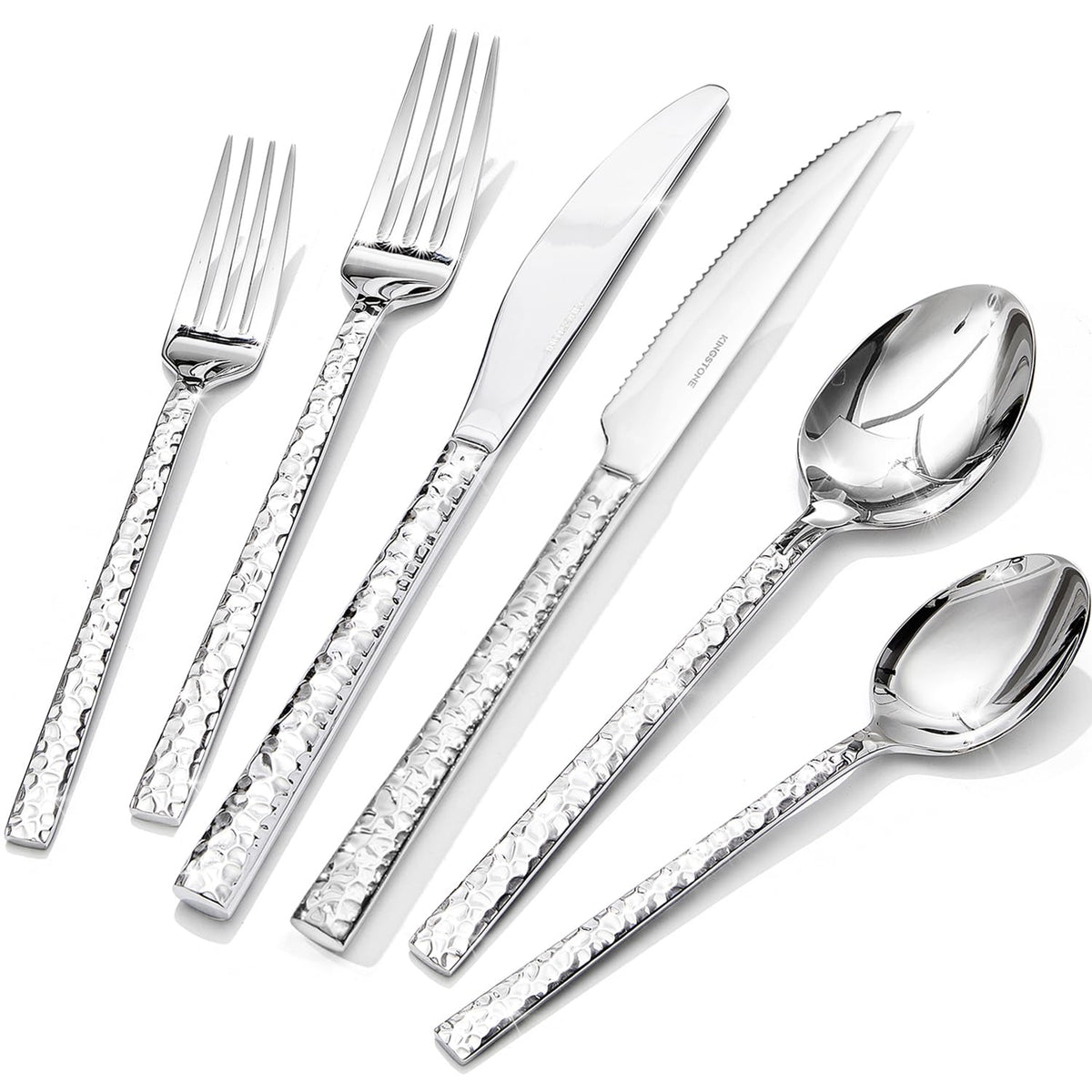 Kingstone 24pc silverware set dinner knives with hammered finish for precise, comfortable dining
