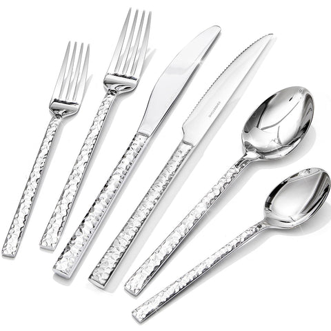 Kingstone 24pc silverware set dinner knives with hammered finish for precise, comfortable dining