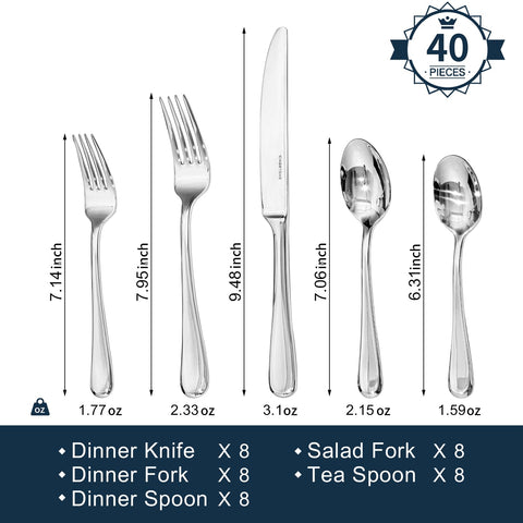 Kingstone 40-piece silverware set teaspoons for beverages and desserts
