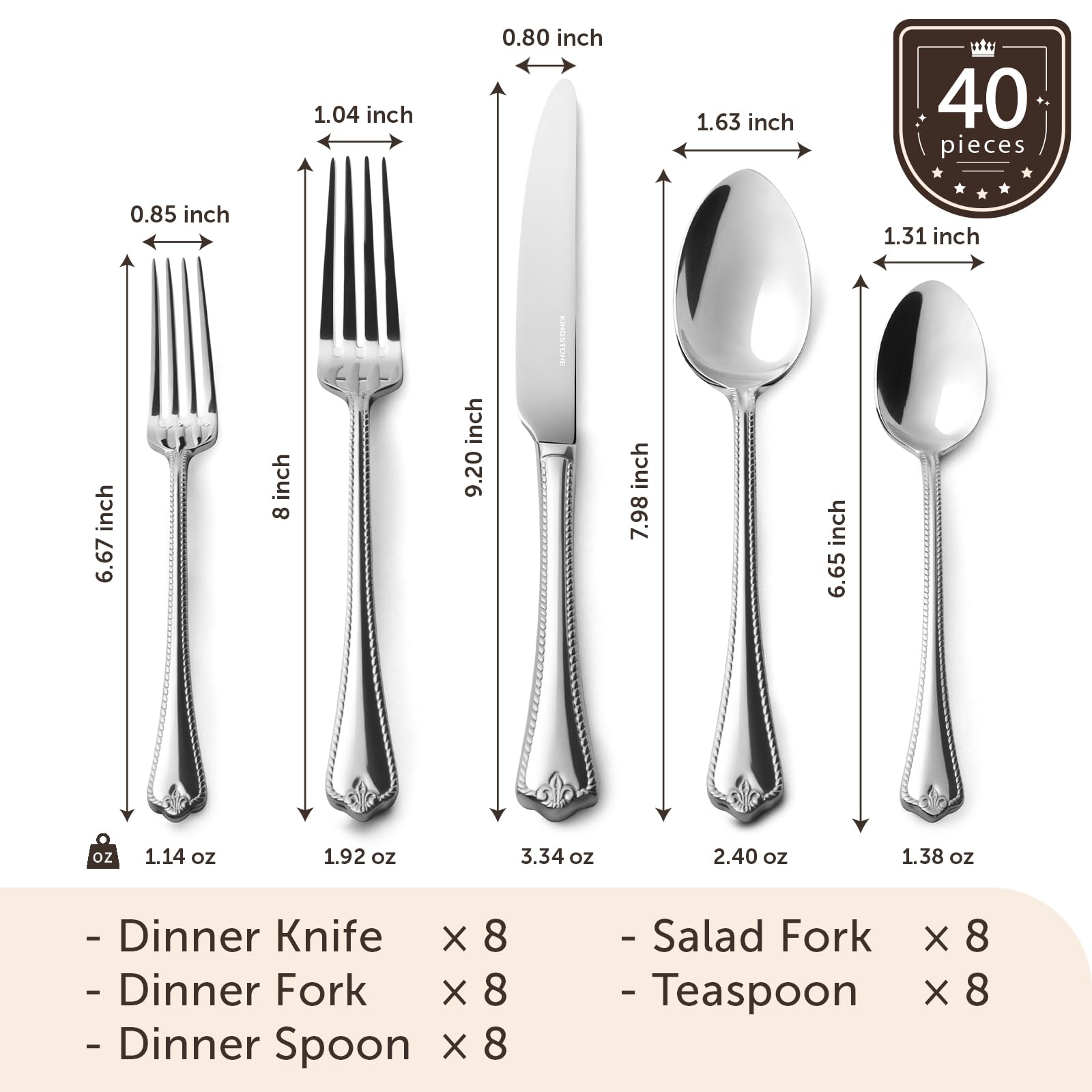 KINGSTONE dinner fork close-up showing durable 18/10 steel.