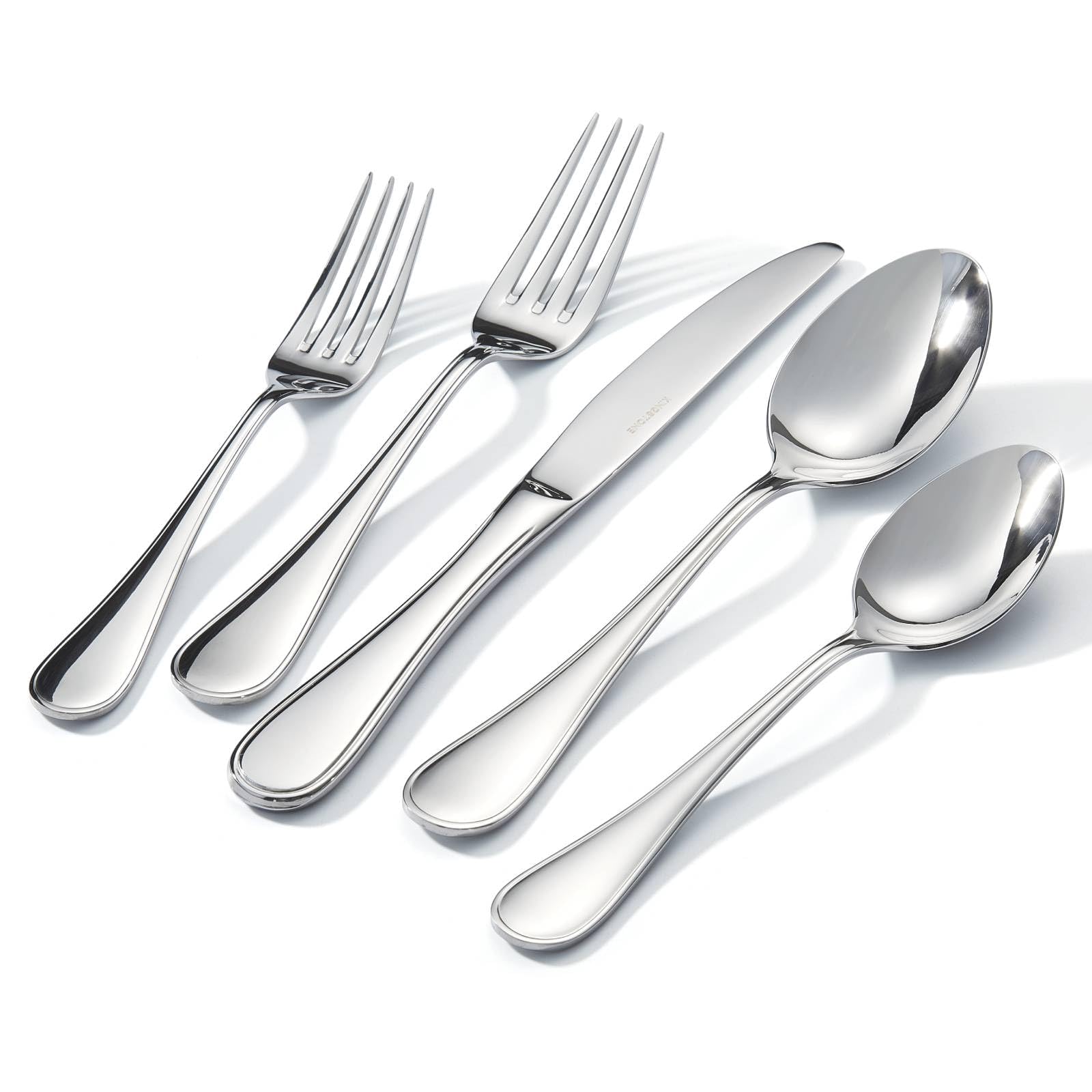 Kingstone 60-piece teardrop silverware set with durable 18/10 stainless steel.