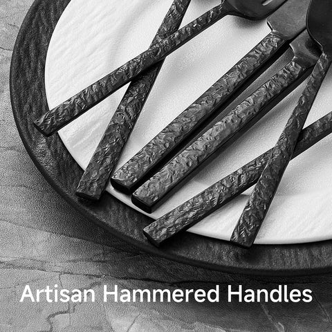 Kingstone 60pc black hammered salad fork balances style and practicality.