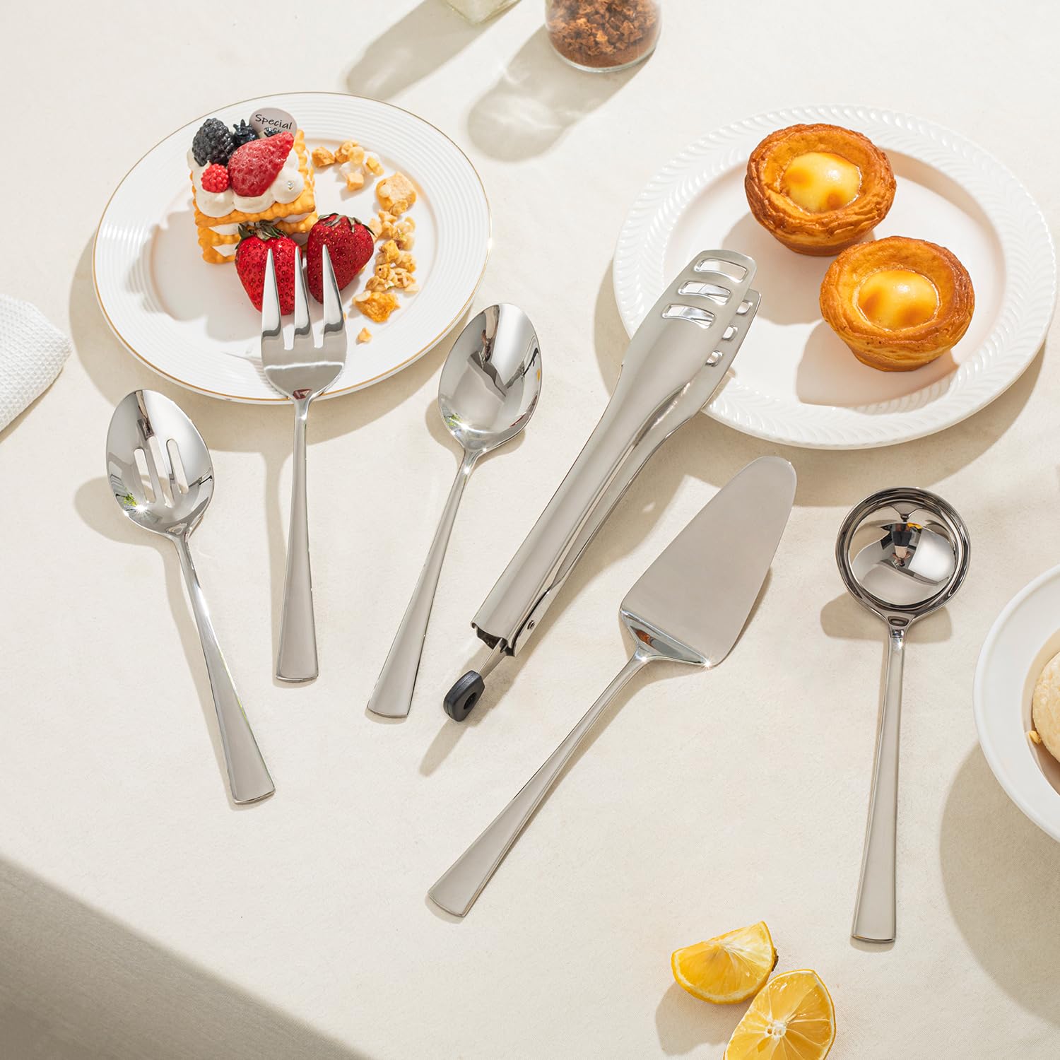 Kingstone 8-piece serving utensils set cake server for clean slices.