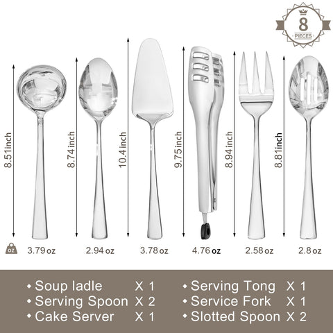 Kingstone 8-piece serving utensils set slotted spoon for draining salads.