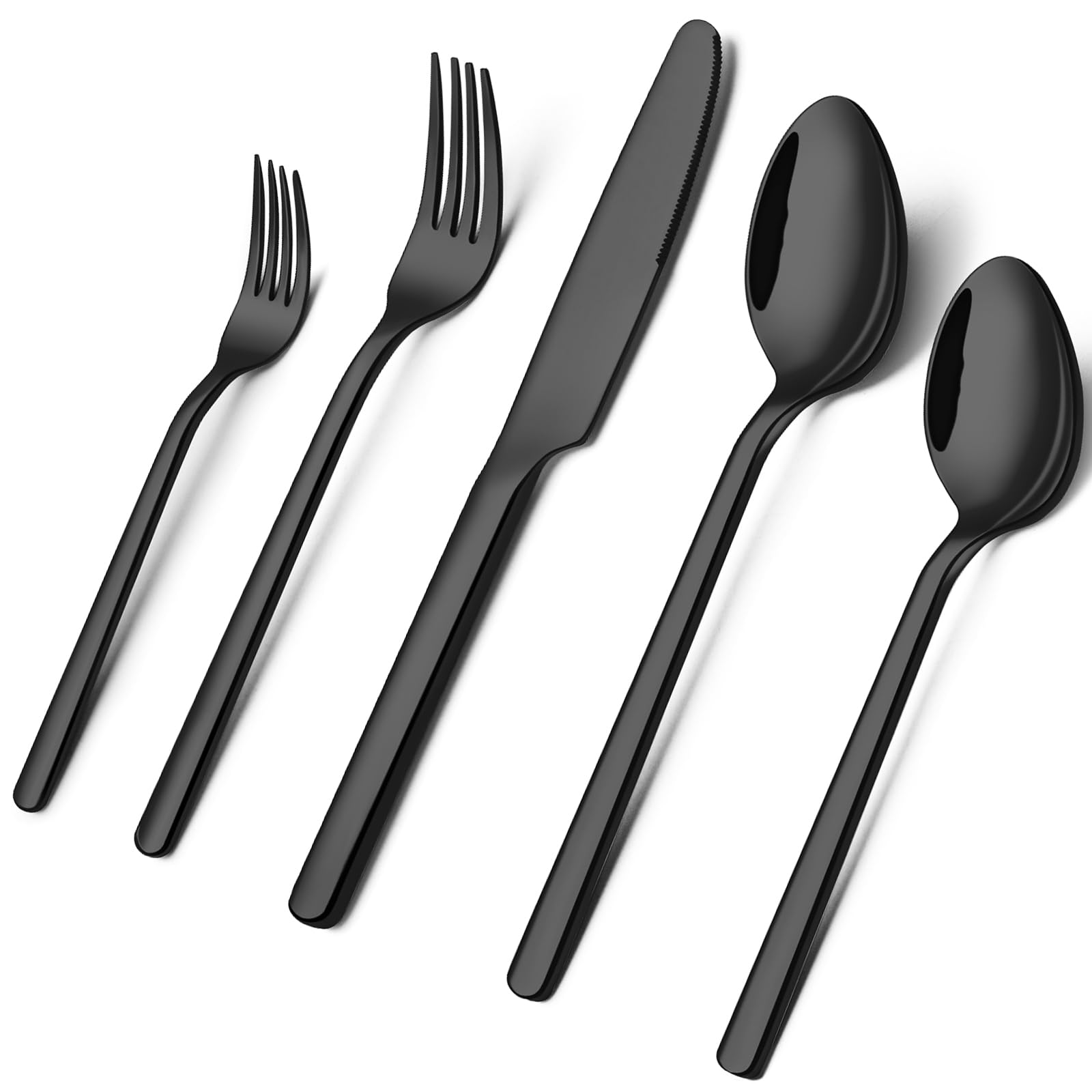 Kingstone black 40-piece silverware set enhances dining elegance at home.