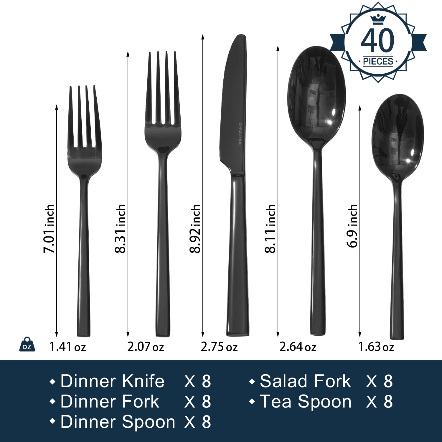 Kingstone black silverware dinner fork with forged texture for durable, long-lasting meals.