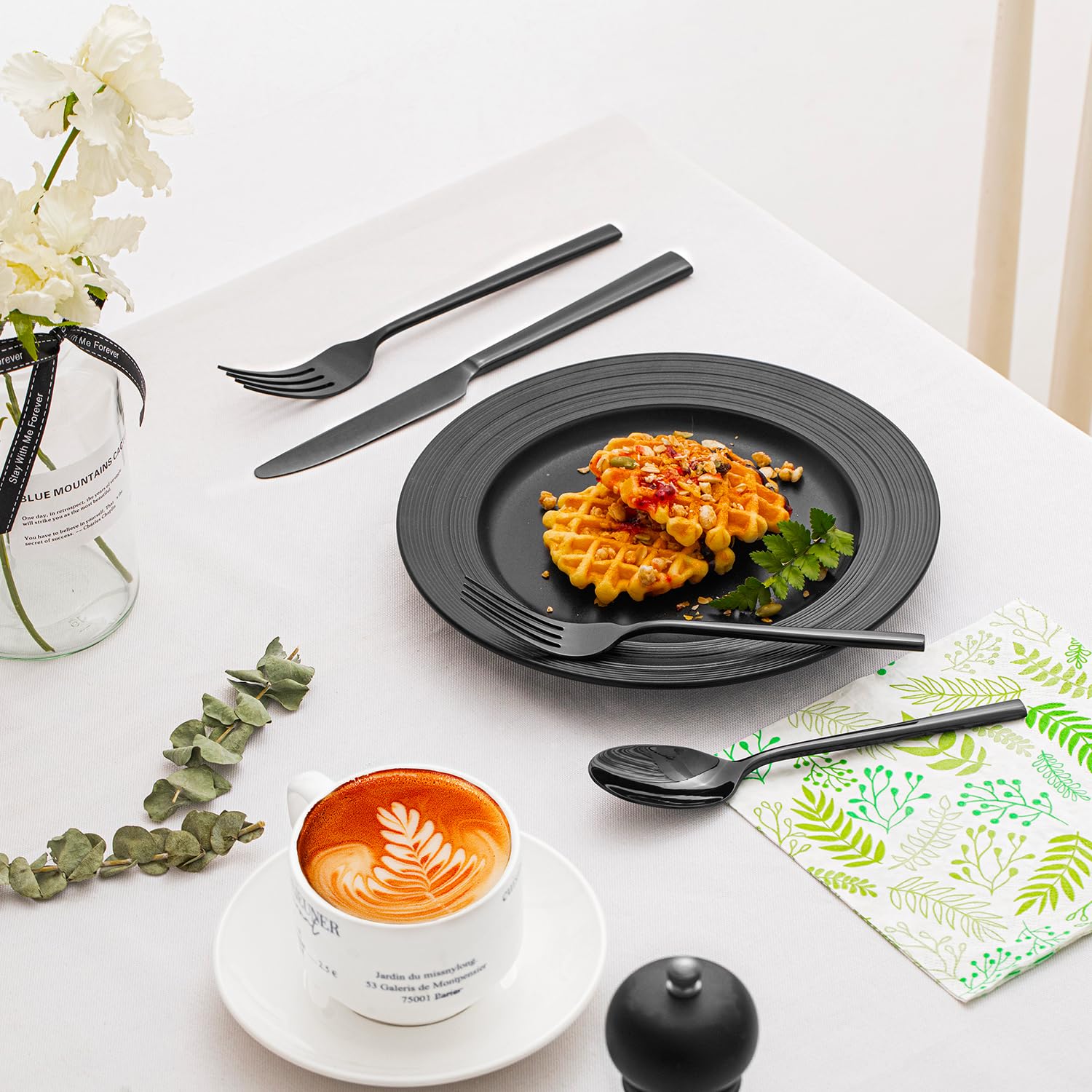 Kingstone black silverware salad fork with slender tines for greens.