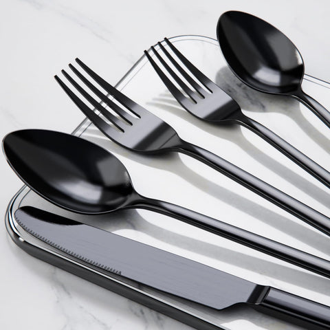 Kingstone black silverware set suitable for home, hotel, and casual gatherings