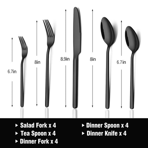 Kingstone black silverware set with a mirror finish enhances table elegance