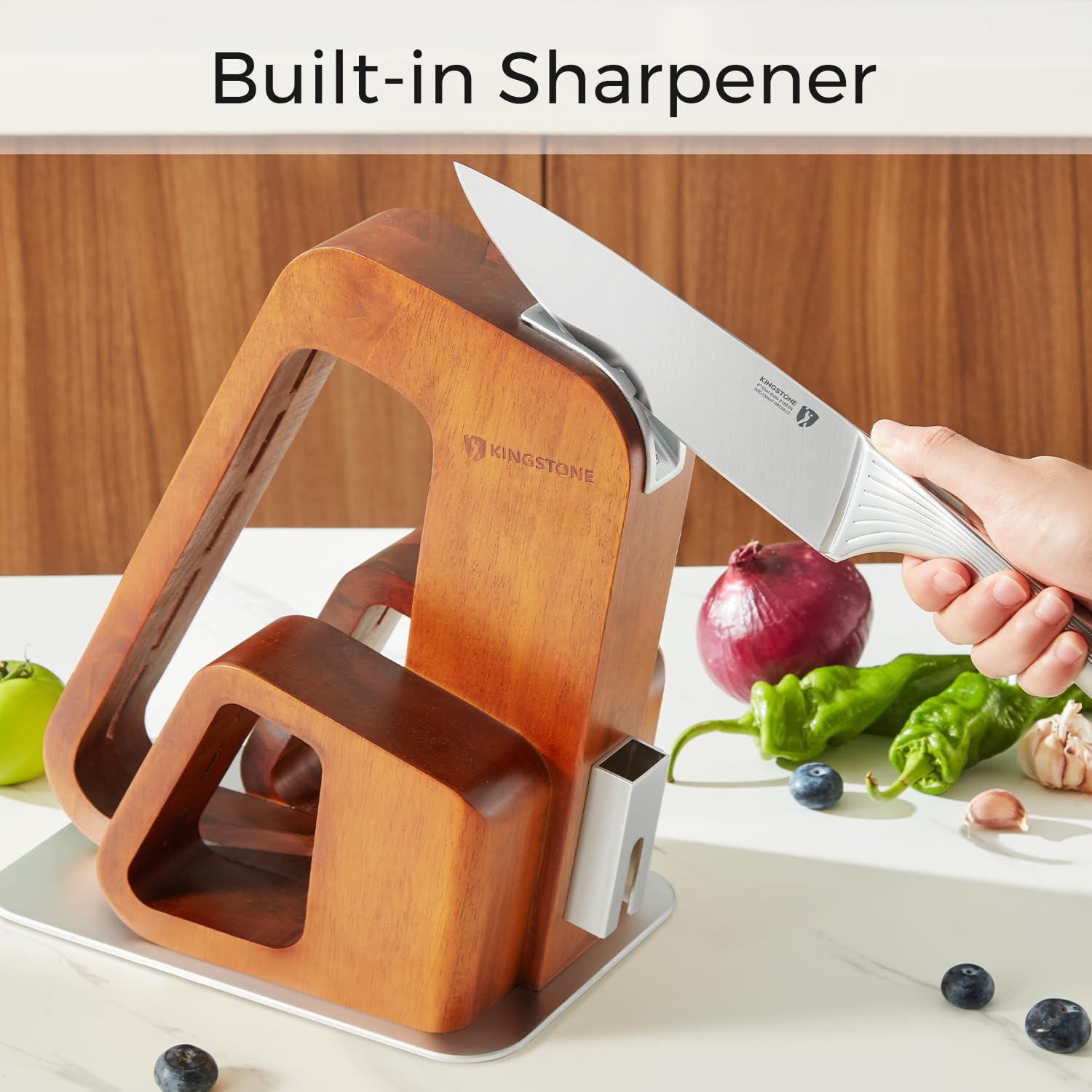 KINGSTONE 14-piece set includes paring knife, shears, and sharpener for versatile prep.