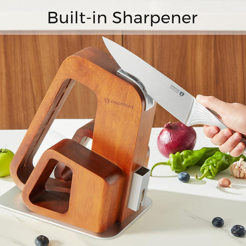 KINGSTONE 14-piece set includes paring knife, shears, and sharpener for versatile prep.