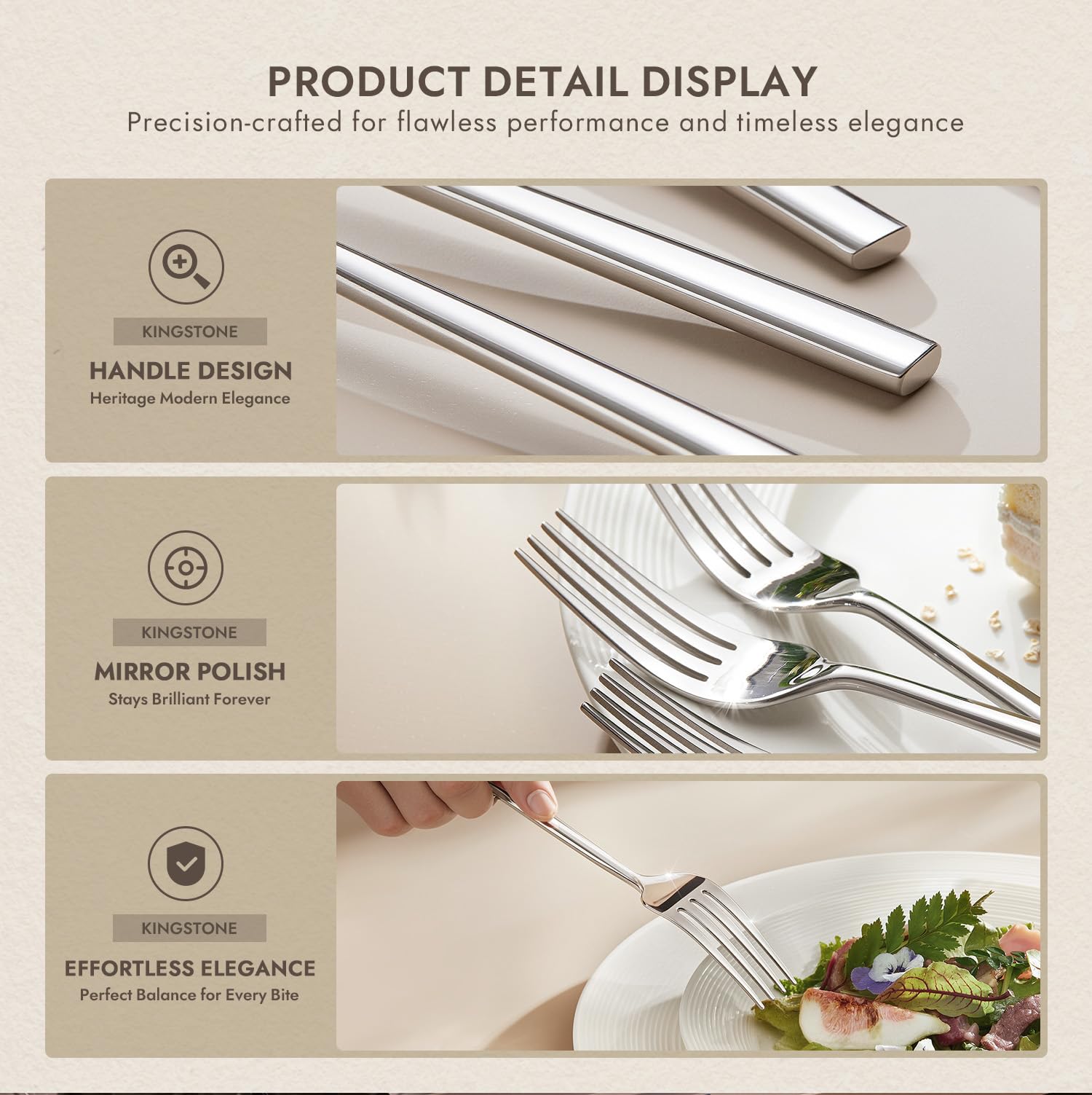 Kingstone 8.31-inch dinner fork designed for generous portions on large plates