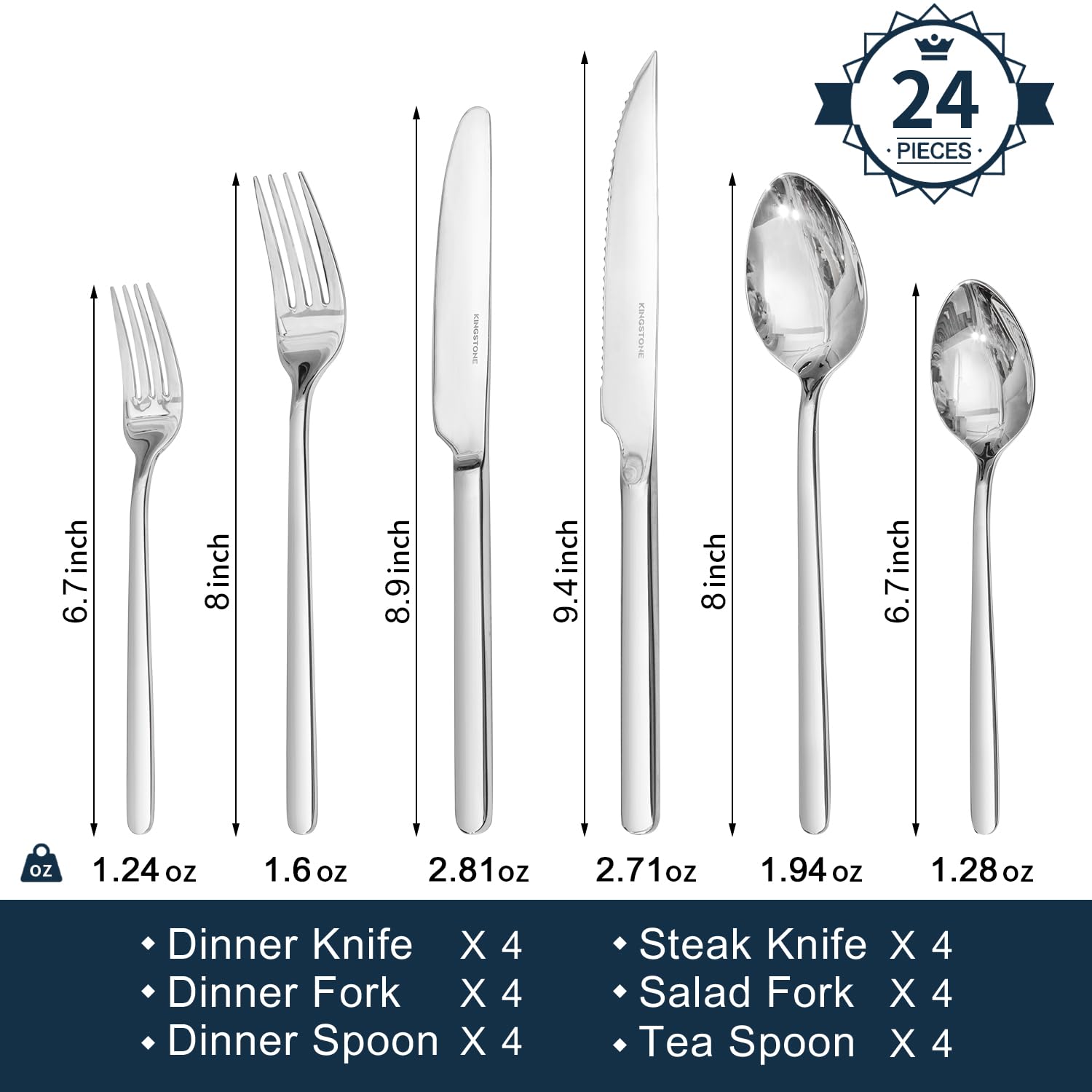 KINGSTONE dinner forks and spoons close-up showing mirror finish and modern design