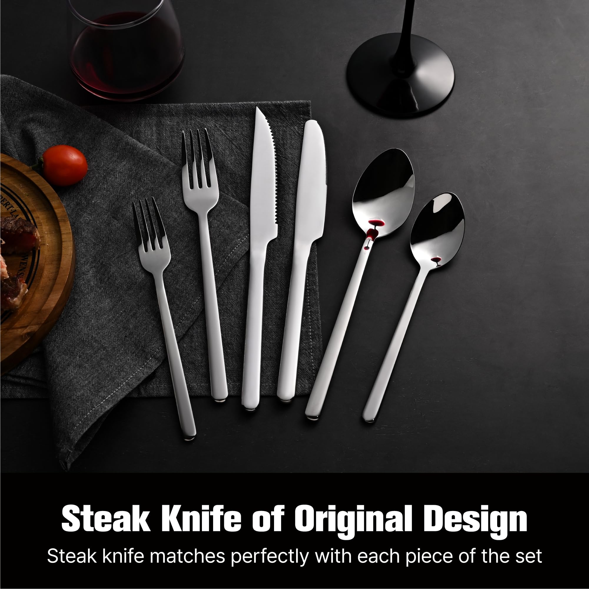 KINGSTONE dinner knives show sharp edges and durable German stainless steel.